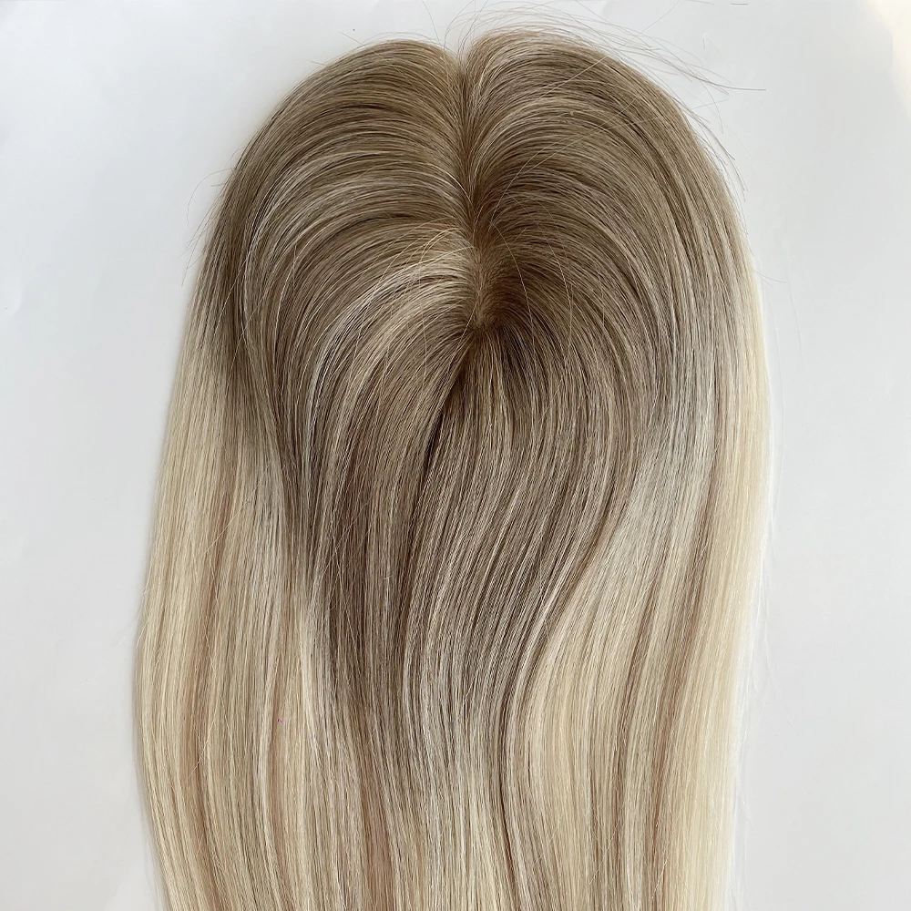 2025 3 By 5 Mini Top Silky Mono Toupees Ash Blonde Topper Hairpieces Hair Clip In Topper Hair