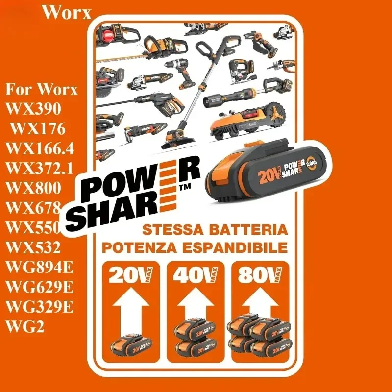 Original WORX 20V 6000mAh/8000mAh Replacement Lithium-ion Battery, For WA3551 WA3551 WA3553 WA3641 WX373 All  Electric Tools