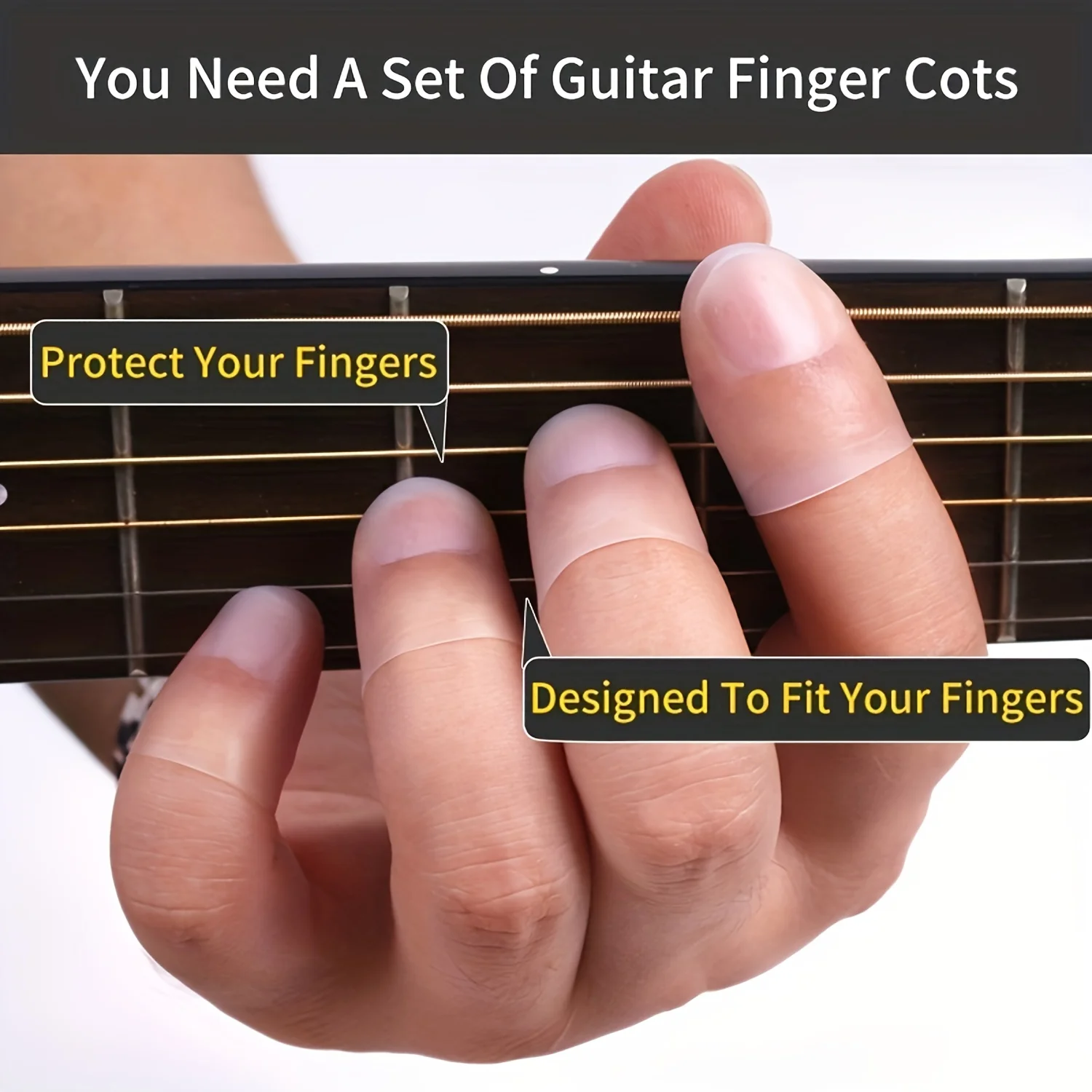 4 Stück Silikon-Rutschfeste Gitarren-Fingerschoner, 3 Größen Fingerschützer für Gitarre/Mandoline/Bass/Metronom Saiteninstrumente – Detail 5
