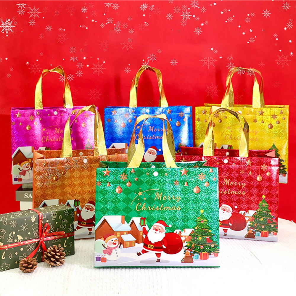 حقيبة هدايا عيد الميلاد حقيبة تسوق سانتا الاحتفالية غير منسوجة حقيبة غير منسوجة لهدايا عيد الميلاد ورأس السنة الجديدة