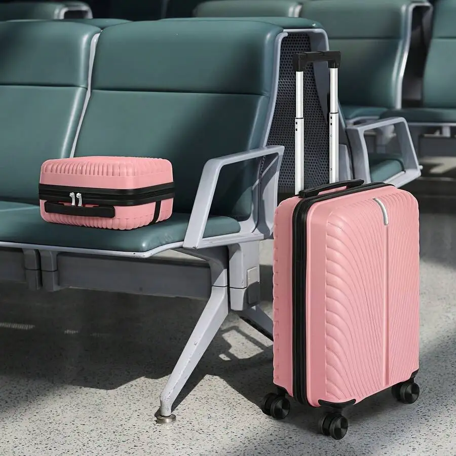 2 Piece 20 Inch Carry On Luggage With 14 Inch Cosmetic Case, Hardshell Trolley Suitcase With Lock & Spinner Wheels, Rose Gold Bl