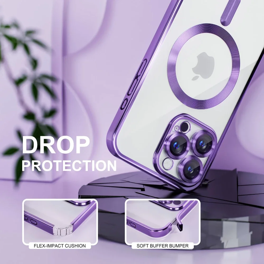 Nnbili luxo galvanizado magnético magsafe caso de carga sem fio para iphone16 pro max plus silicone à prova de choque capa ﻿