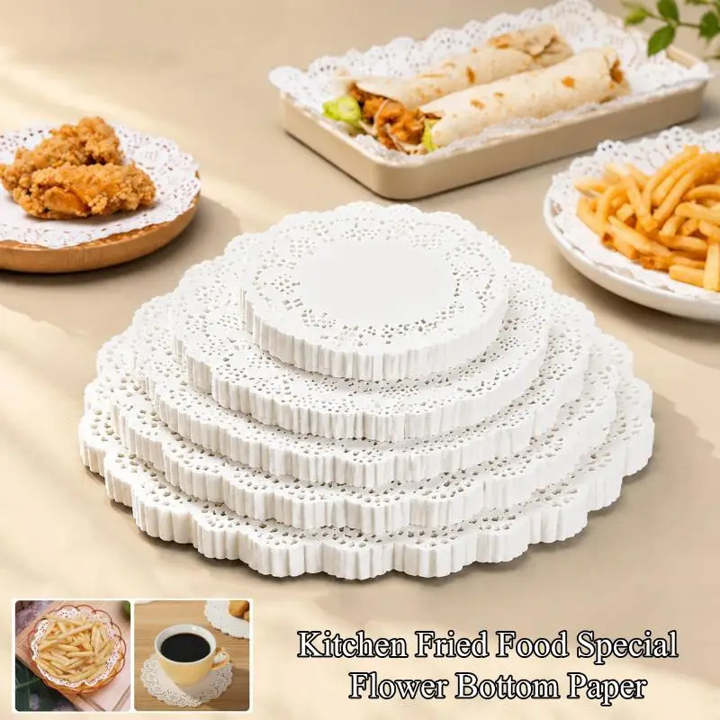 50/100Pcs Oil-absorbing Paper Kitchen Fried Food Flower Bottom Paper Baking Cake Pizza Snack Round Household Lace Paper Pad