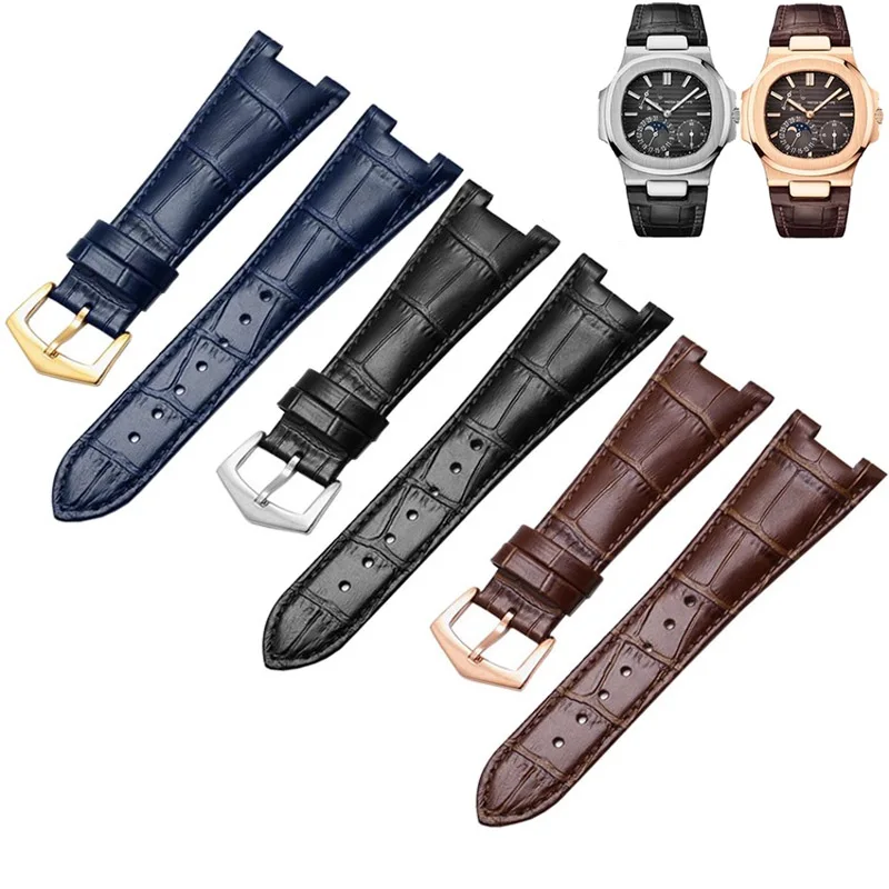 Delicate Cow Leather Men Watch Strap for Patek Philippe Nautilus Series PP5711 5712G Special Notch Watch Strap Pin Buckle