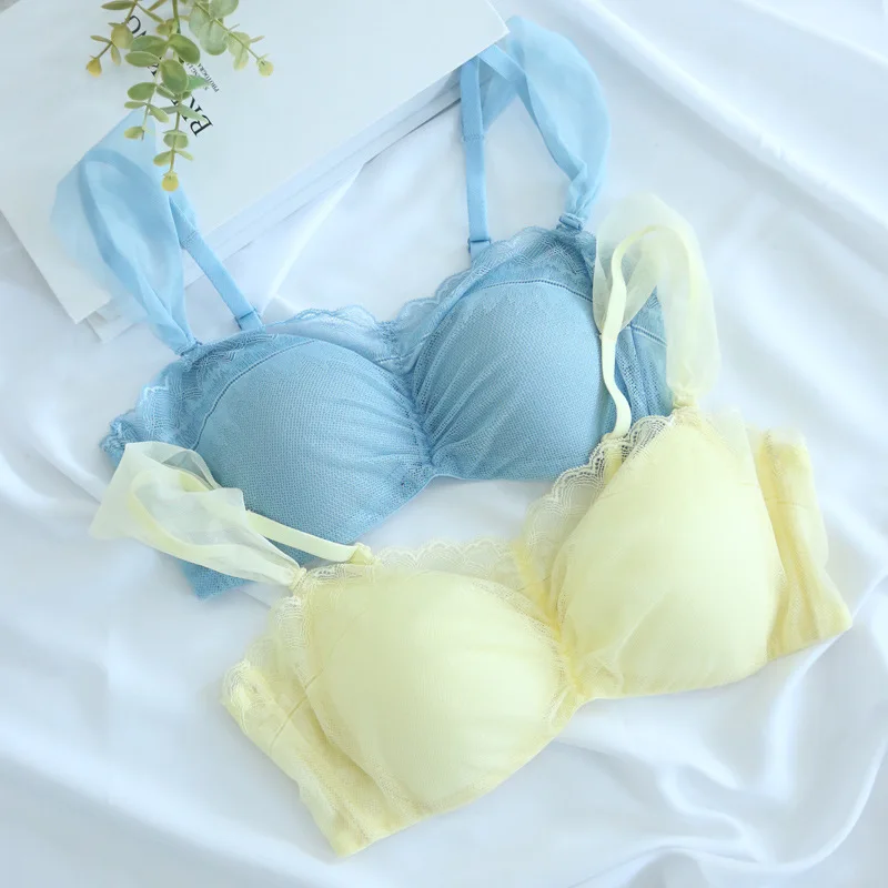 

French Mulberry Silk Cup Strapless Bra for Women with Lace Brassiere Plus Size Fairy Style Sexy Thin Underwear for Breathability