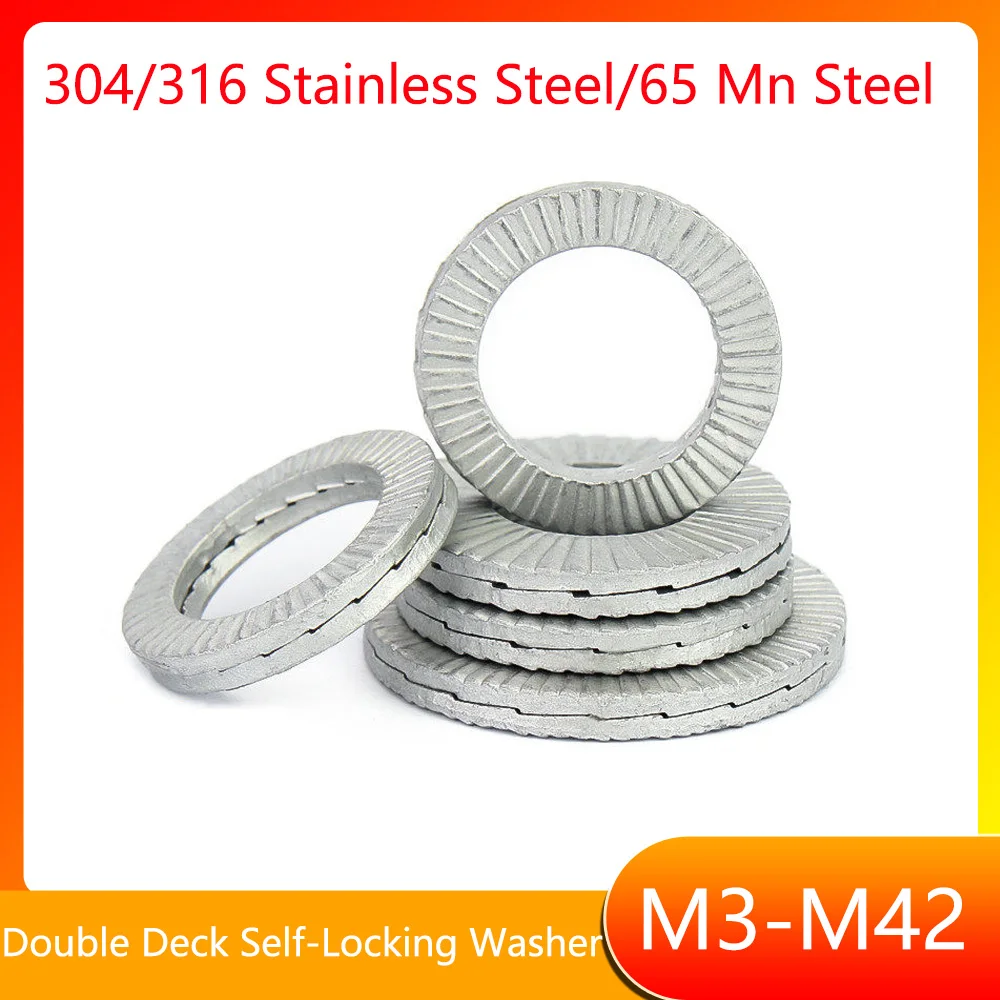 Stainless Steel/ Dacromet 65 Mn Steel Double Deck Self-Locking Washer M3 M4 M5 M6~M42 Gasket Wedge Lock Loose Shock Proof Gasket