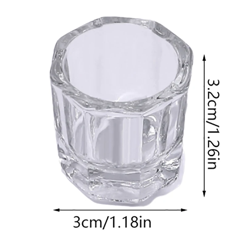 Vidro de cristal para misturar pó acrílico líquido copo de unhas dappen prato tampa tigela suporte de copo equipamentos ferramentas de unhas 1pc