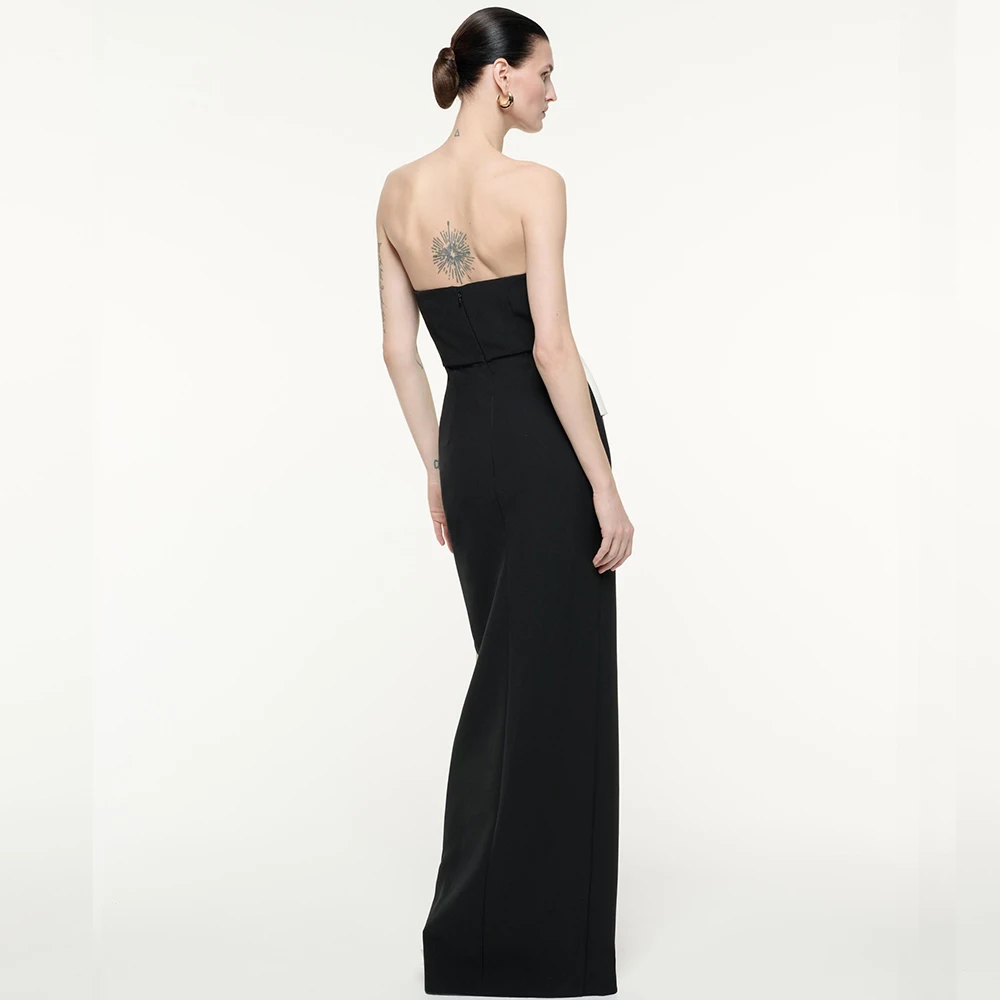 Klassieke En Elegante Rechte Vloer Lengte Strapless Mouwloze Zijde Split Foto Kleur Op Maat Gemaakte Gelegenheid Jurken Avondjurk