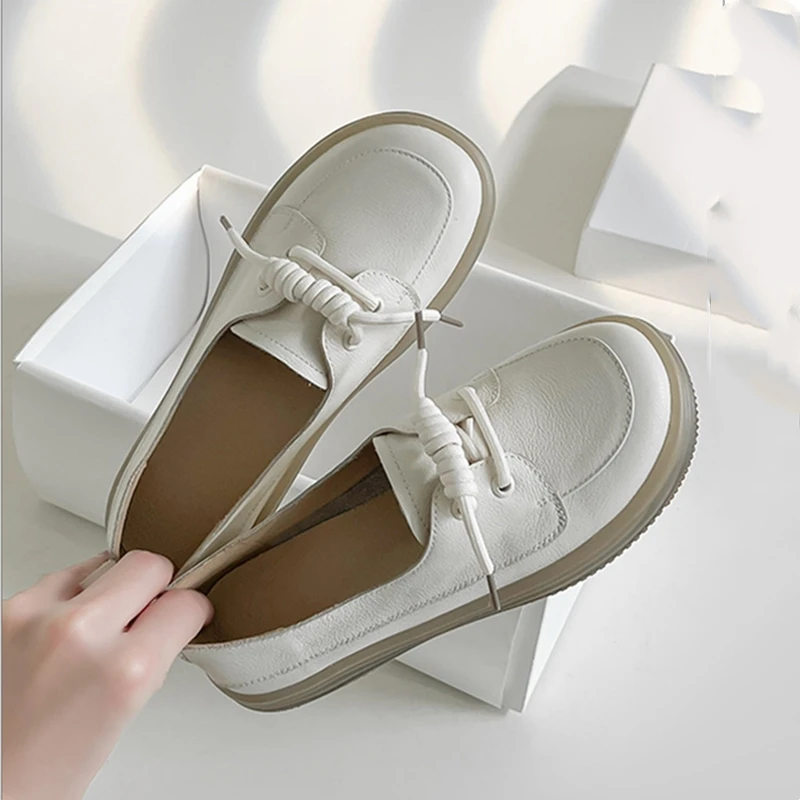 AIYUQI Genuine Leather Sneakers Women 2026 New Lace-up Women Loafers Casual Flat Cow Tendon Sole Nurse Shoes Women