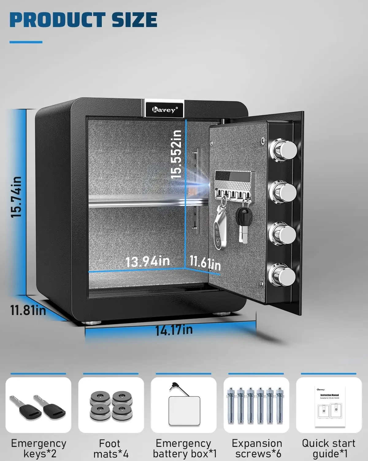 1.8 Cubic Feet Fireproof Safe Box, LCD Touch Screen Home Safe with Dual Alarm System & Mute Mode, Waterproof Steel Security Safe
