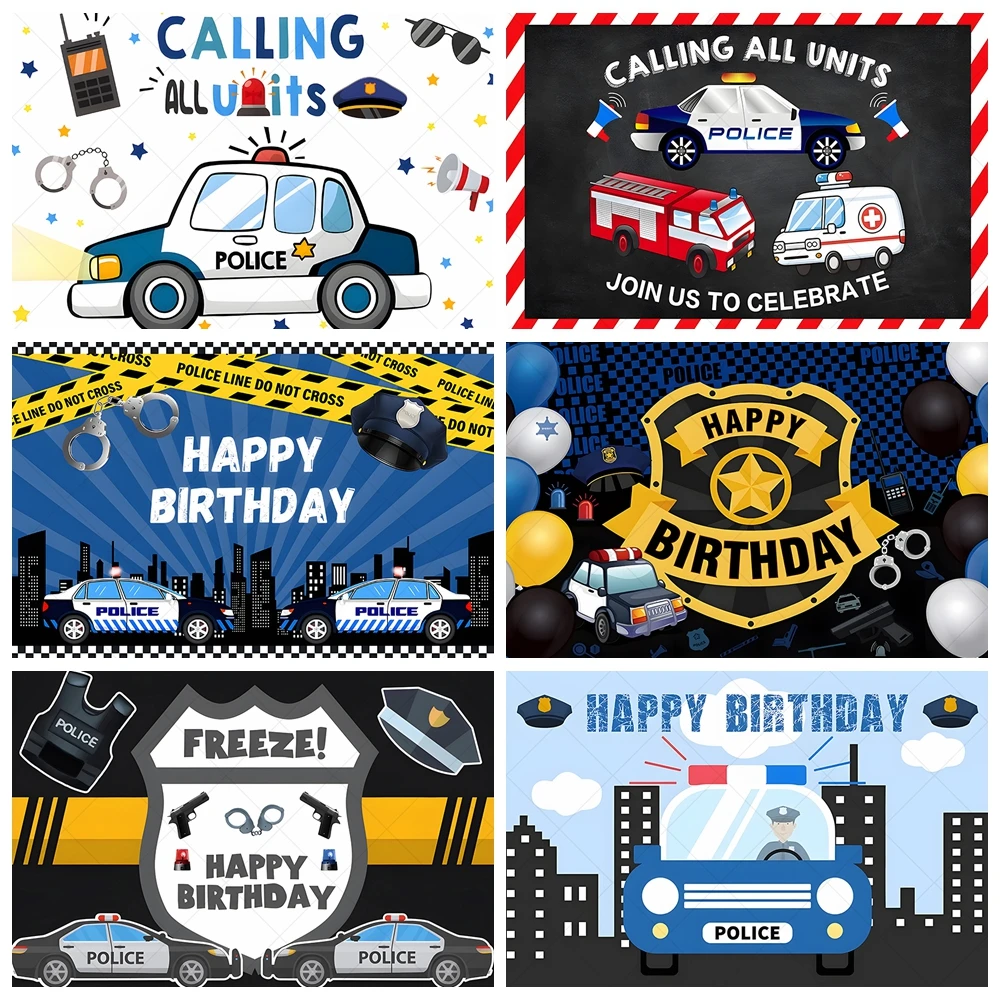 Police Gun Theme Backdrops Custom Boy Birthday Party Cartoon Car Decor Banner Kids Portrait Personalized Photography Backgrounds