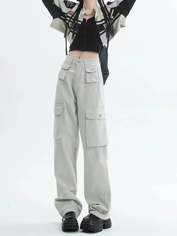 

2024 new straight tube good-looking parachute work pants women's sports pants dopamine high waist hanging casual wide leg pants