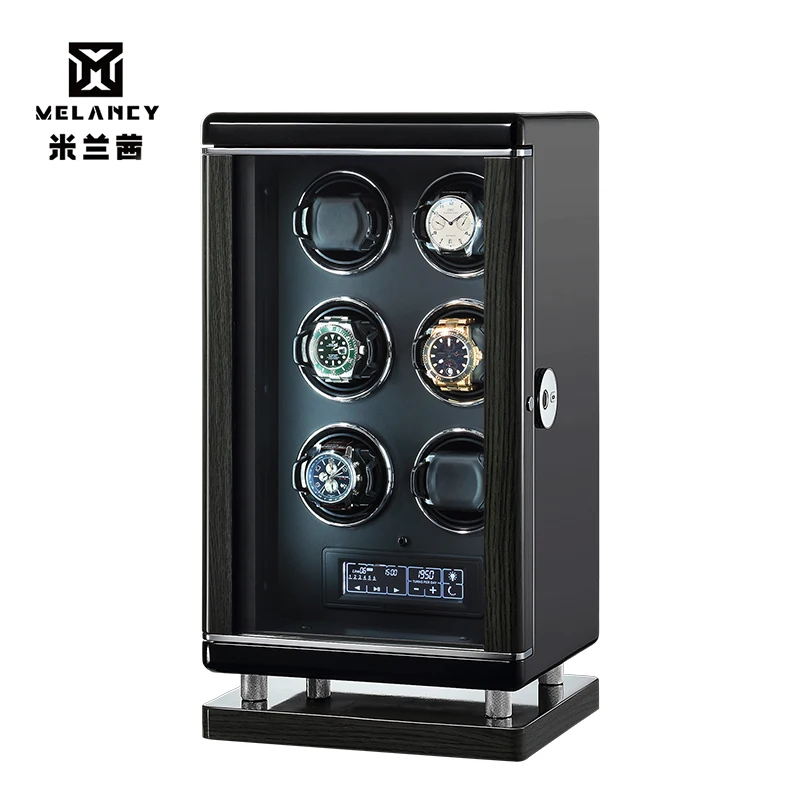 MELANCY Mechanical Automatic Watch Winder Luxury Fingerprint Wood Watch Safe Box Touch Control and LED Light Watches Storage Box