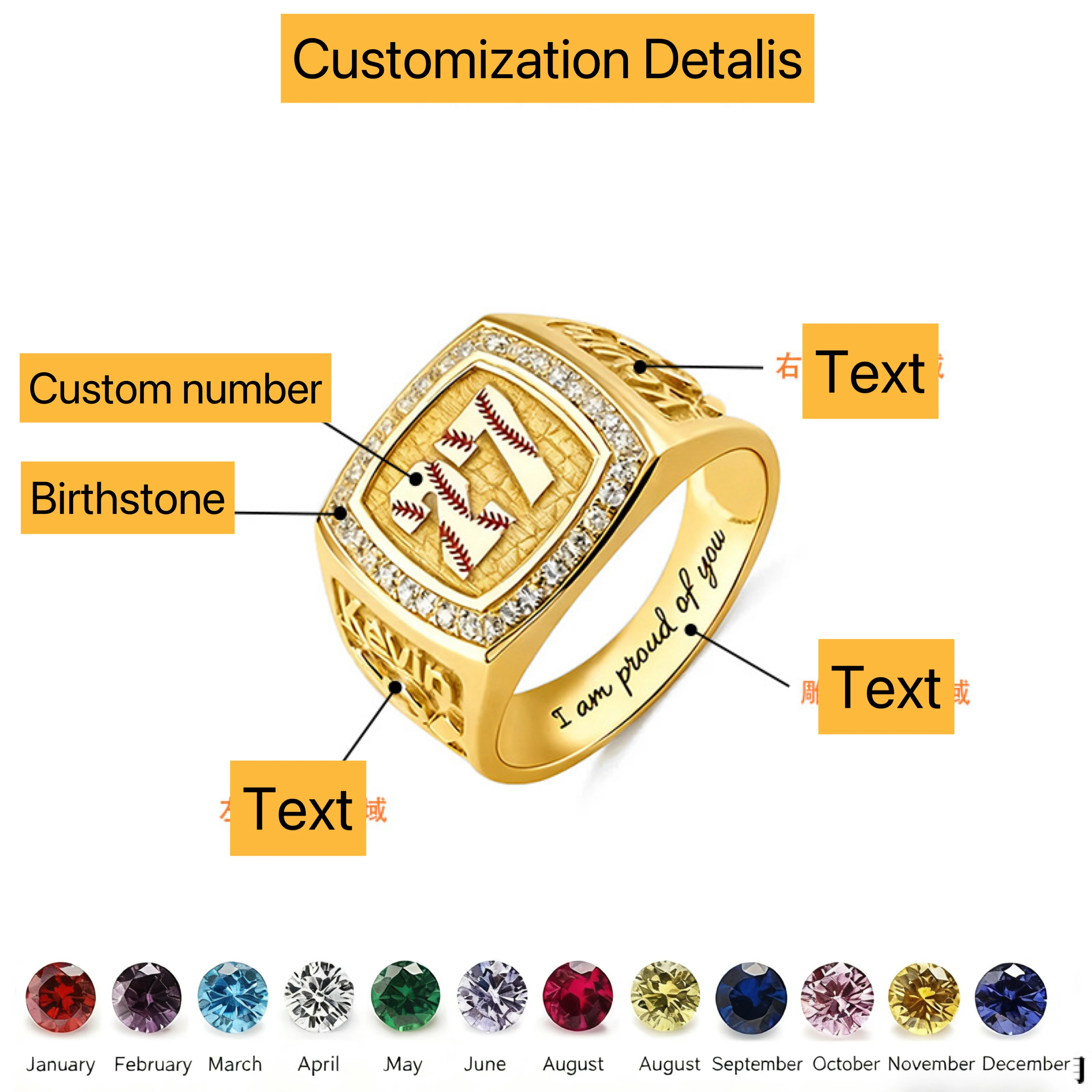 

Кольцо чемпионата бейсбольного мероприятия по индивидуальному заказу, персонализированное кольцо с гравировкой логотипа