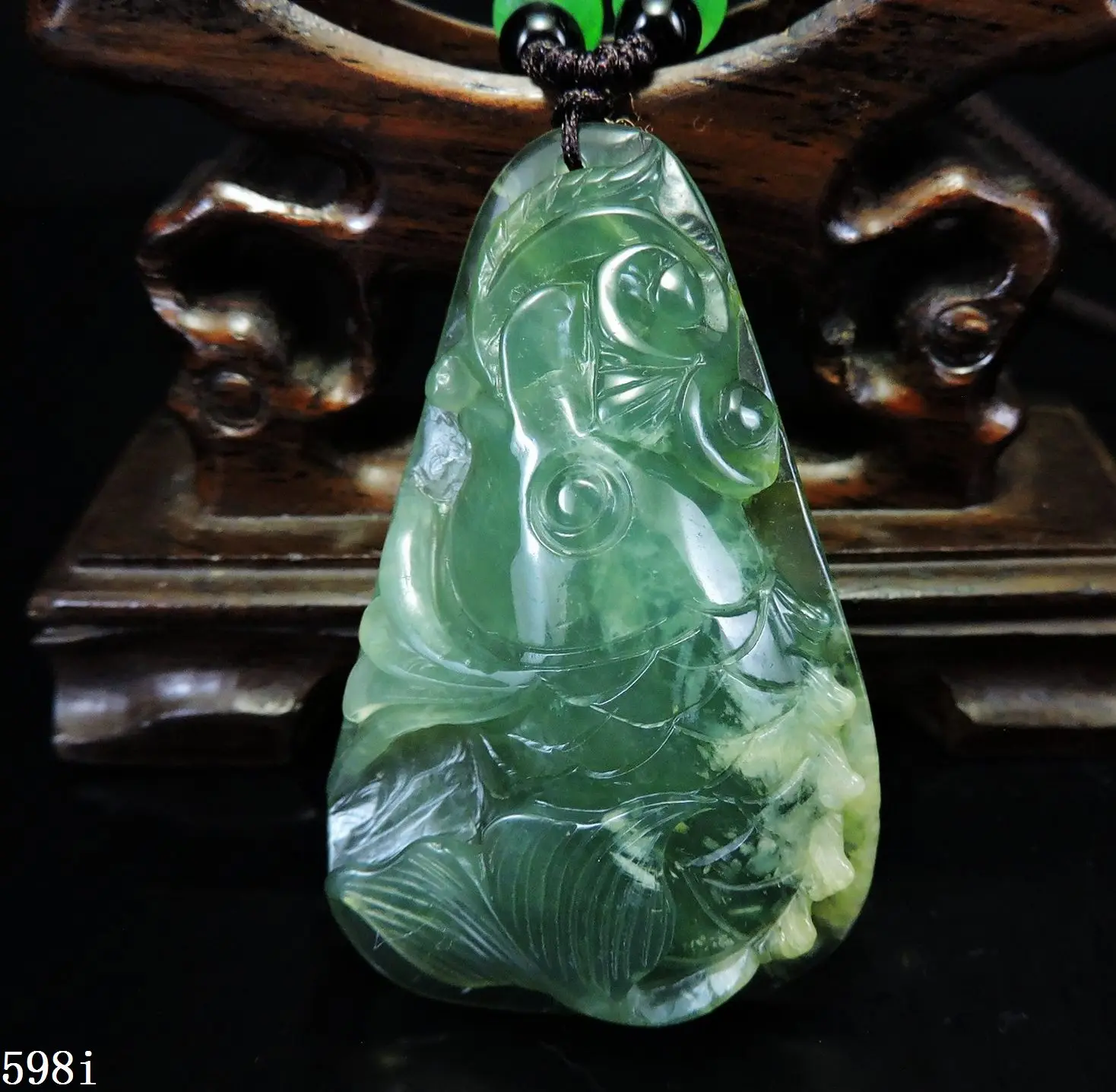 Jade Jewelry Natural Jade Pendant Necklace Hand-Carved fish&Ruyi Jadeite Necklace Pendant Gift No Treatment 598i