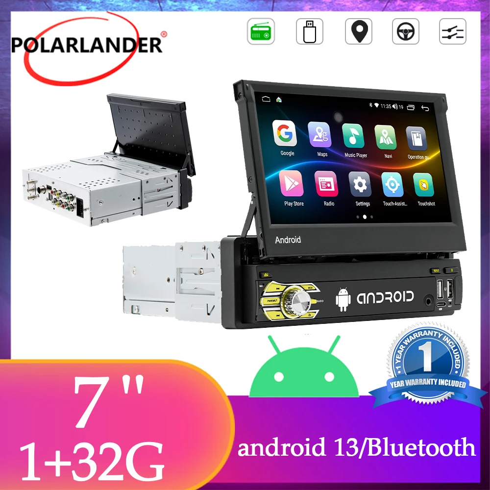 Ручной выдвижной экран Android 13 Автомобильная стереосистема Беспроводная Apple CarPlay HD Сенсорный экран Carplay 7-дюймовая универсальная автомобильная навигация