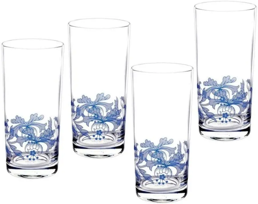 Blue Italian Highball Glasses | Set of 4 | 15 Fluid Ounces |Glasses for Water, Cocktails, and Other Beverages | Handwash Only