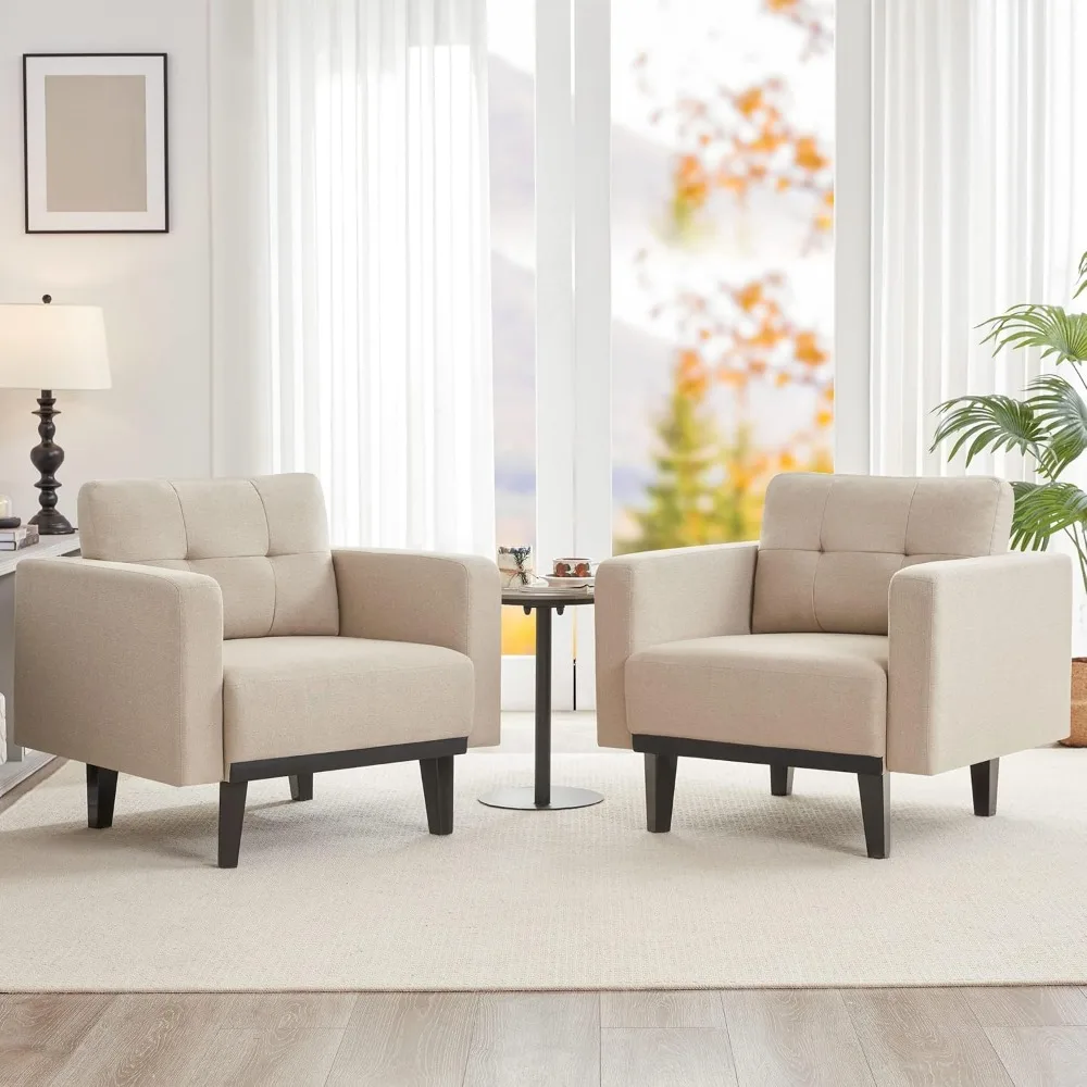 

Modern Cream Accent Chair of 2,Oversized Upholstered Single Sofa Chair with Wood Base and Wood Legs, Comfy Living Room Armchairs