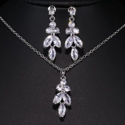 Emmaya Fasion Drop Design Cubic Zircon Stud Earring NeckalceLuxury Gift for Women Pendant Jewelry Set Party Gift