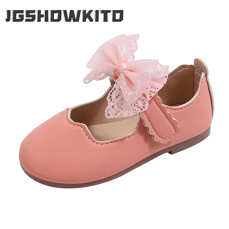 JGSHOWKITO New Kids Catwalk Flat Shoes Lace Bow Little Girls Princess Leather Shoes Wedding Party Children Dress Mary Jane Shoes