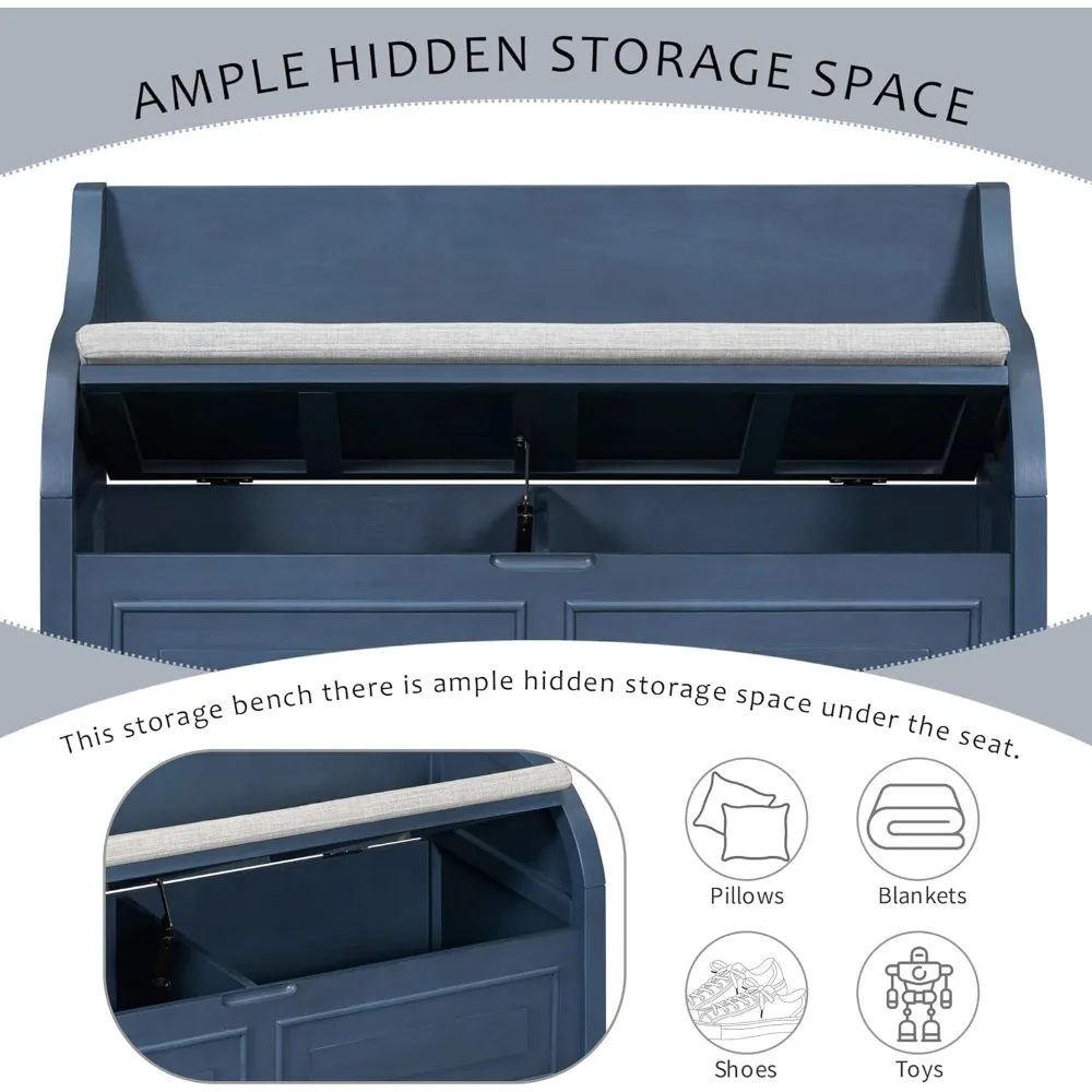 مقعد تخزين دخول ريفي مع مقصورات مخفية ووسادة قابلة للإزالة، مقعد خشبي لمدخل المدخل والردهة