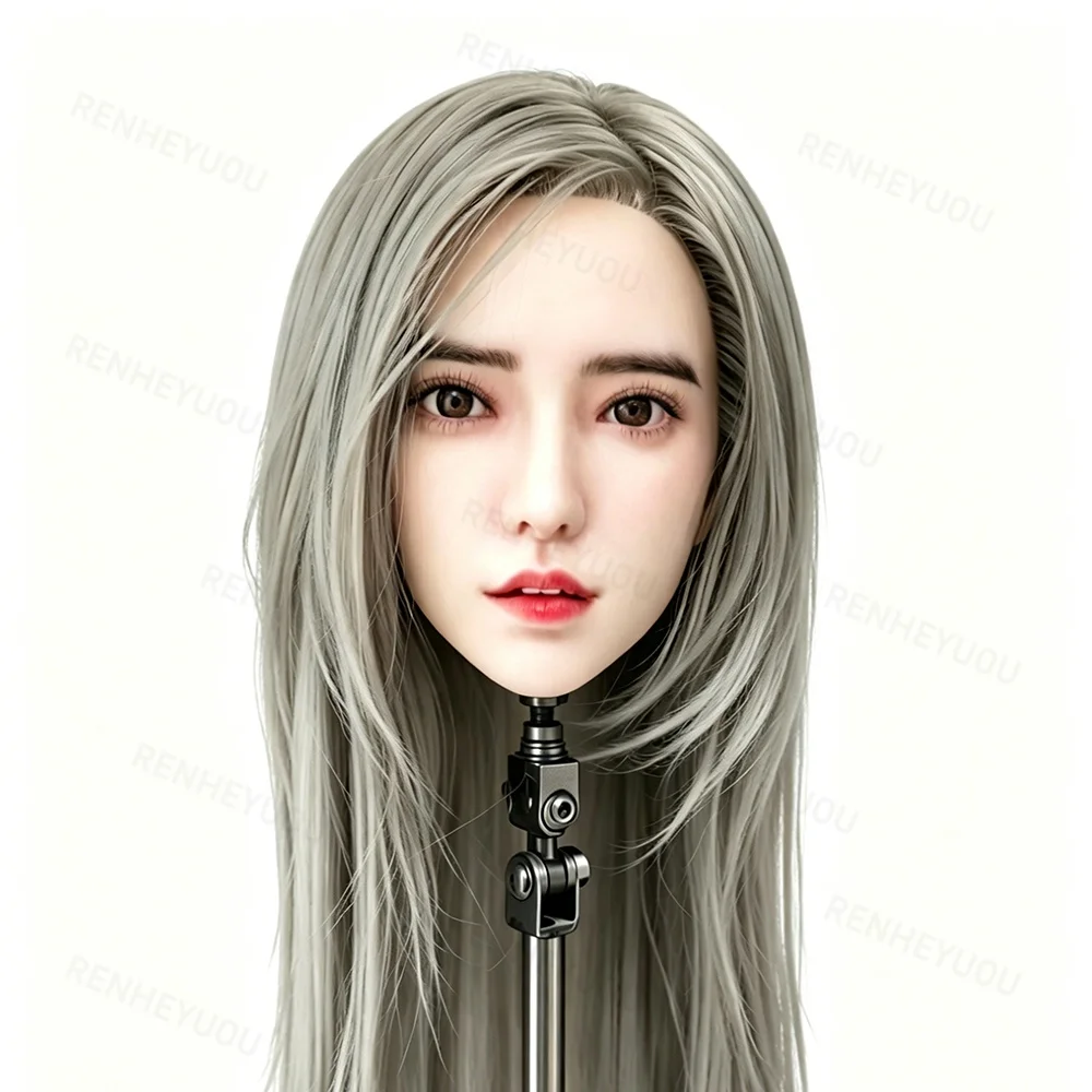 

1:1 Soft Silicone Female Head Sculpture M16 Bolt Interface DIY Wig Accessory For BJD Doll Custom Makeup Display