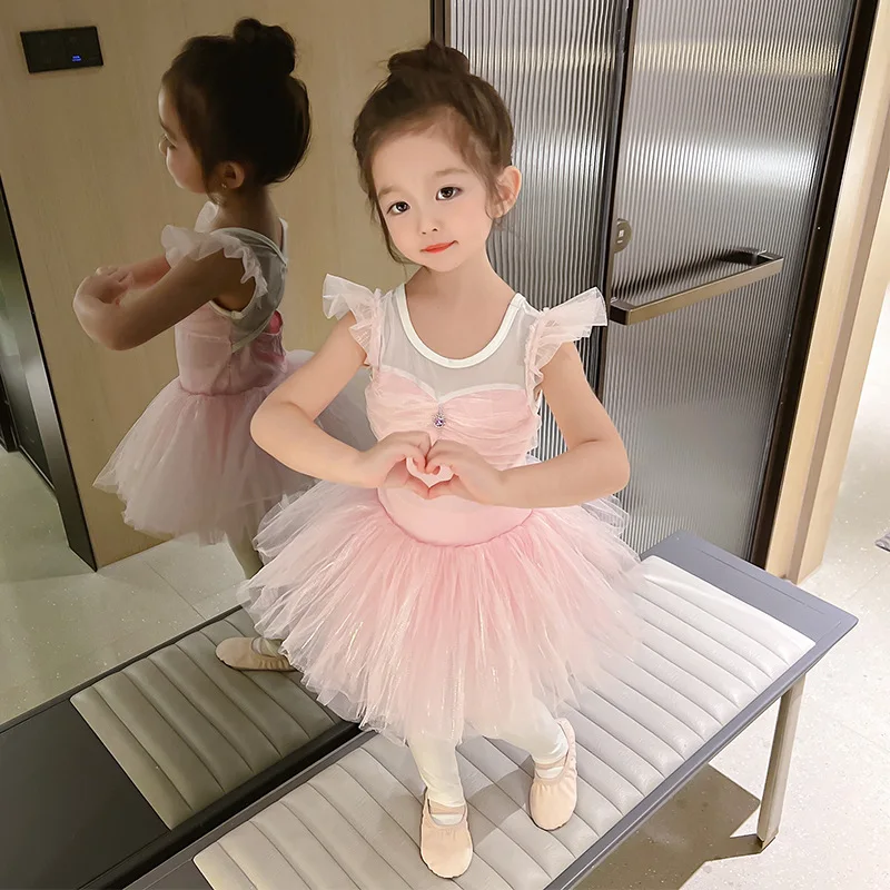 New Summer Kids Girl Dress TUTU Mesh Disneyprincess Ballet Dance Kindergarten Children\'s Day Perform Clothing K8351