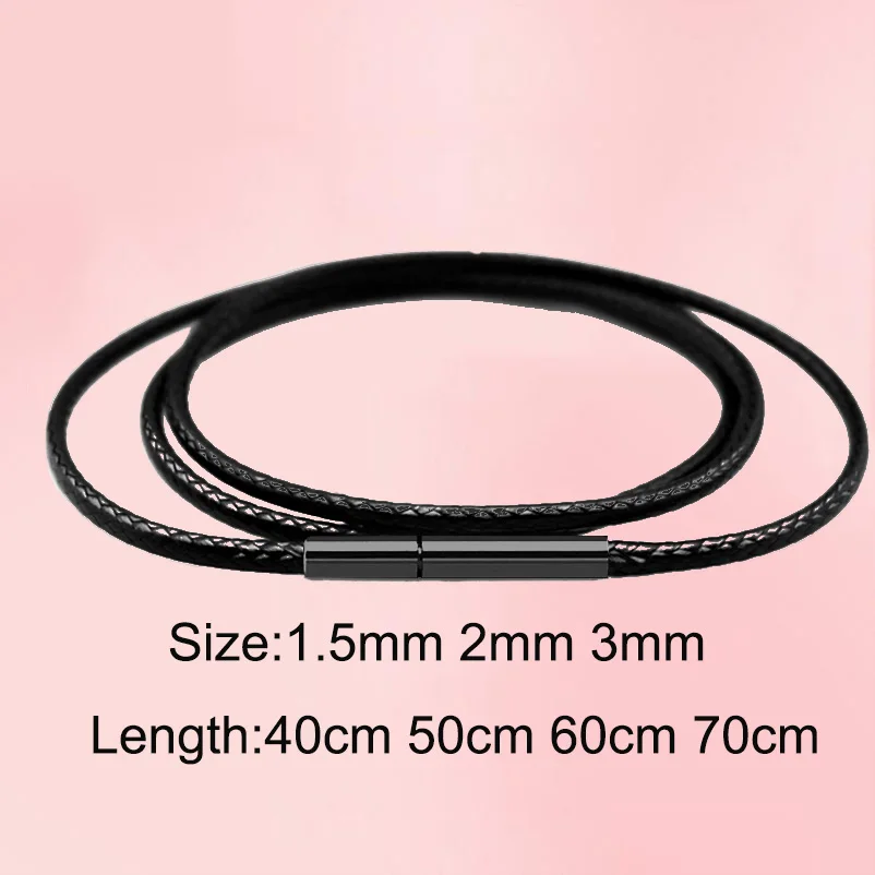 Braided Black Man Leather Rope Wax Cord DIY Necklace Pendant Stainless Steel Clasp String Cord Jewelry Chain Cadenas 60cm 70cm