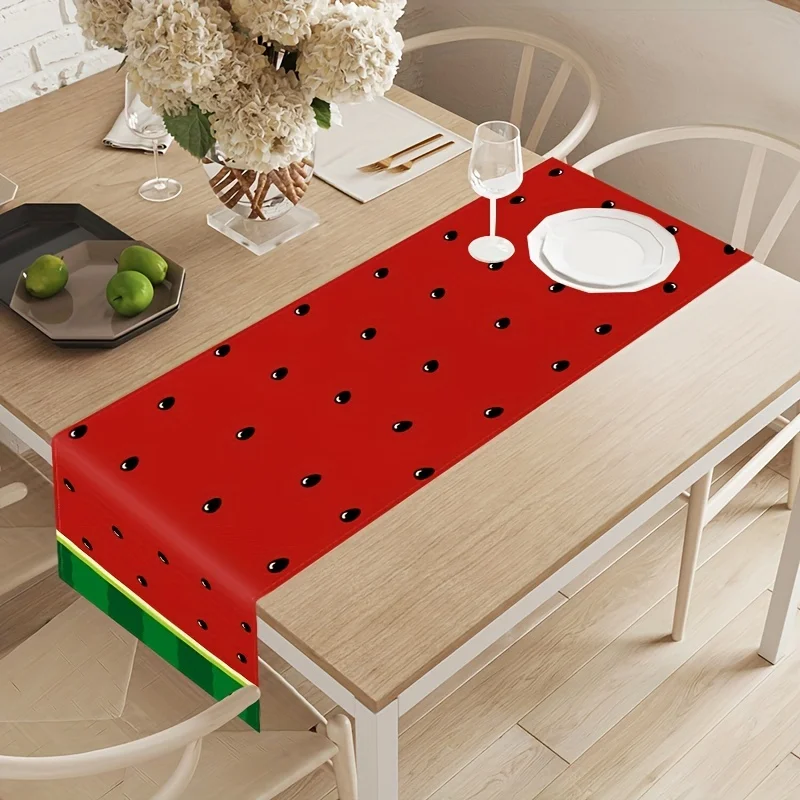 Tropical Pineapple Table Runner Summer Style Watermelon Strawberry Print for Picnic Birthday Party Home Kitchen  Decoration