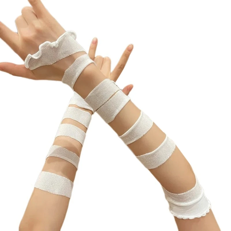 Lolita JK Girls Bandages Arm Sleeves for Cosplay Party Fingerless Long Arm Gloves Women Animation Party Costume Arm Cove Sleeves