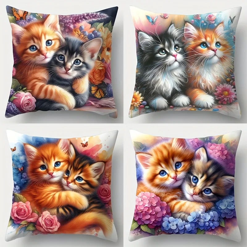 New Year Multi-size Cute Little Cat Pattern Print Pillowcase Merry Christmas Decoration Cushion Pillow Cases Home Xmas Ornament