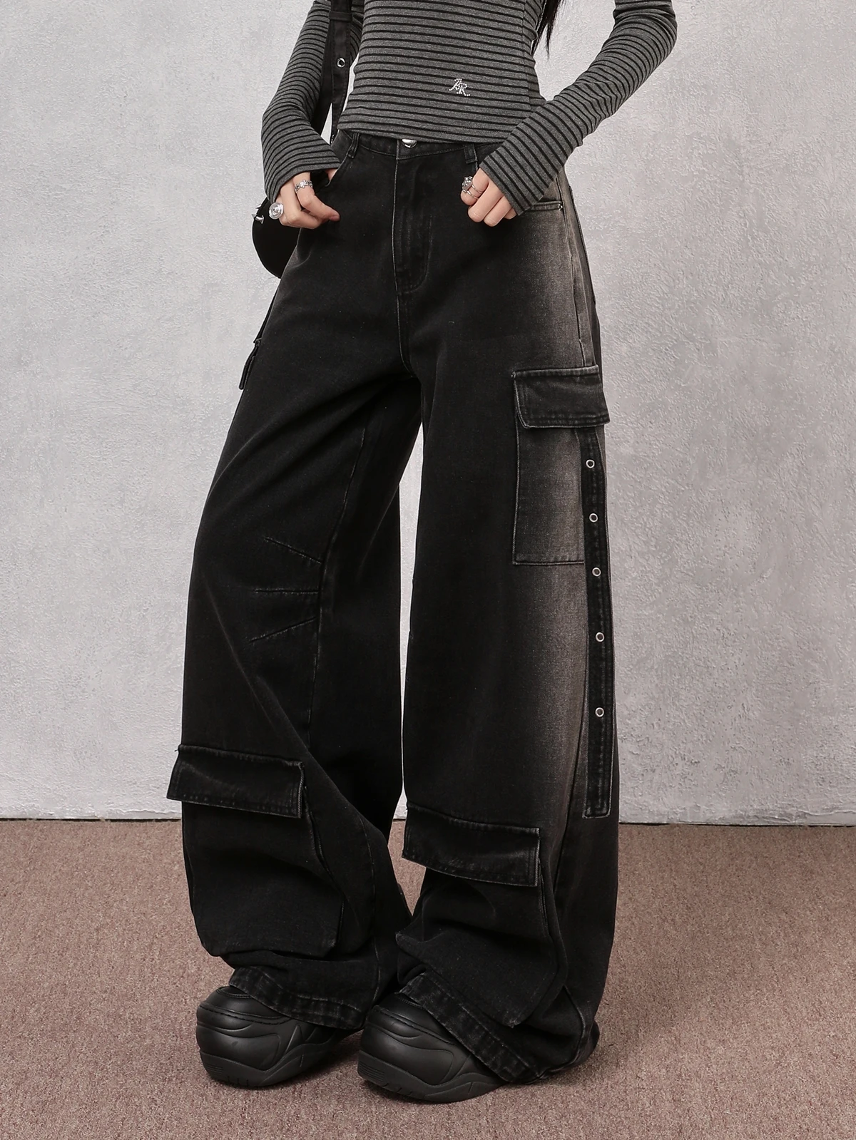 

ZHISILAO New Cargo Jeans Women Vintage Casual High Waist Wide Leg Loose Denim Pants Streetwear Summer 2025