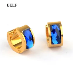 Uelf New Design Blue  Zircon Circle Earring for Women Fashion Round Small Hoop Earring Set Party Wedding Jewelry Gifts 2019