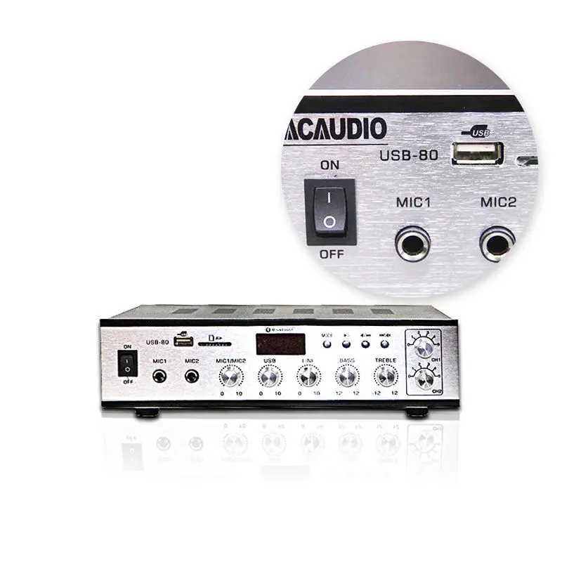 80W 100V PA Amplifier with FM Radio & Mixing Function Desktop Public Address System for Home/Commercial Use