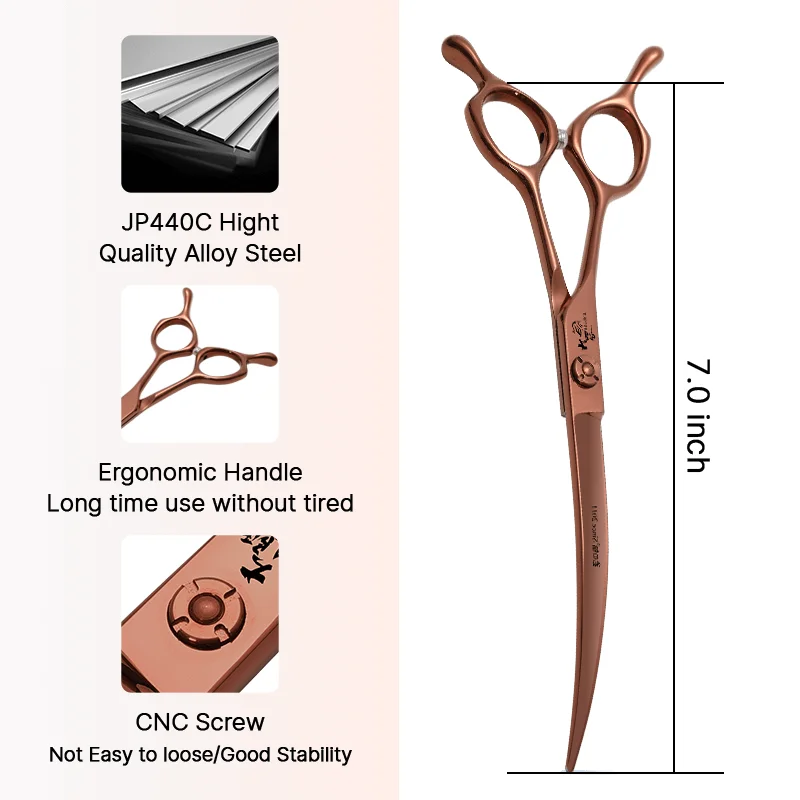 Fenice 6.5/6.75/7/7.5 Inch JP440C Terracotta Pet Dogs Grooming Scissors Kit Straight Curved Thinner Chunker Shears for Dogs Cats