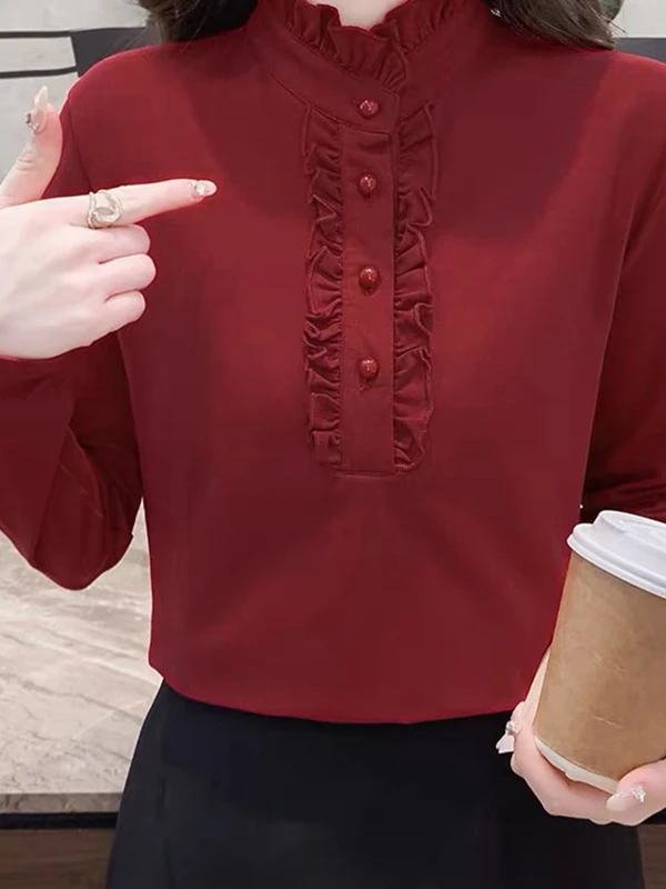 

Women's Fce Lined f High Collar Long Sve Base irt Autumn Winter Thermal Wear Mom Large Size Floral Collar Inn...