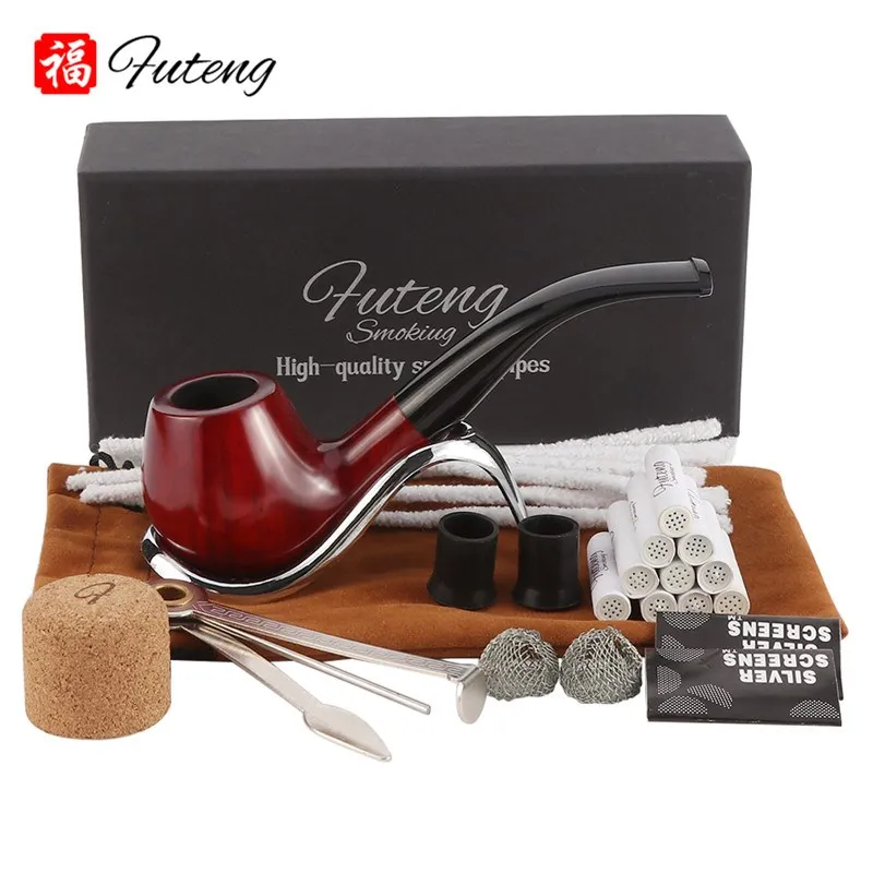 

New Classic Creative Red Sandalwood Pipe Set Accessories 9MM Filter Solid Wood Dry Pipe Smoking