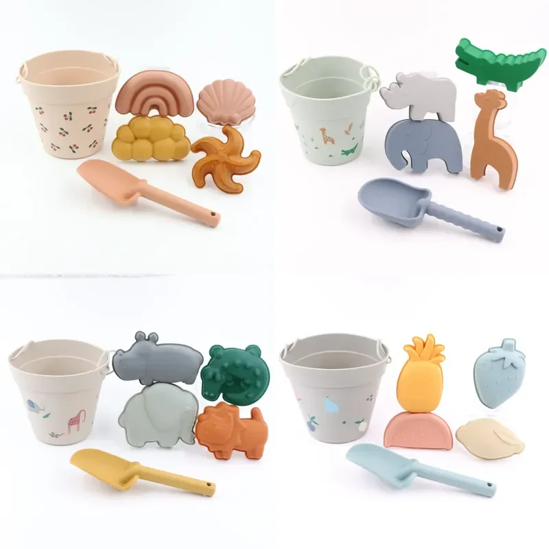 Soft Silicone Barrel Shovel Beach Set Portable Outdoor Indoor Children Toy Safe Biological Material Promotional Gift for Kids