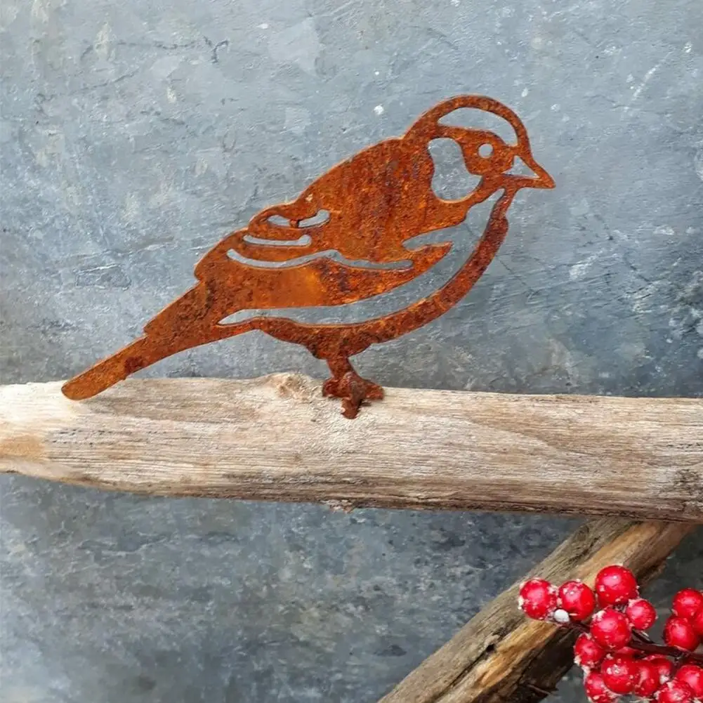 Rusty Metal Bird Cutout Wrought Iron Home Garden Fence Patio Yard Decoration Rust Robin Woodpecker Garden Decoration Ornament