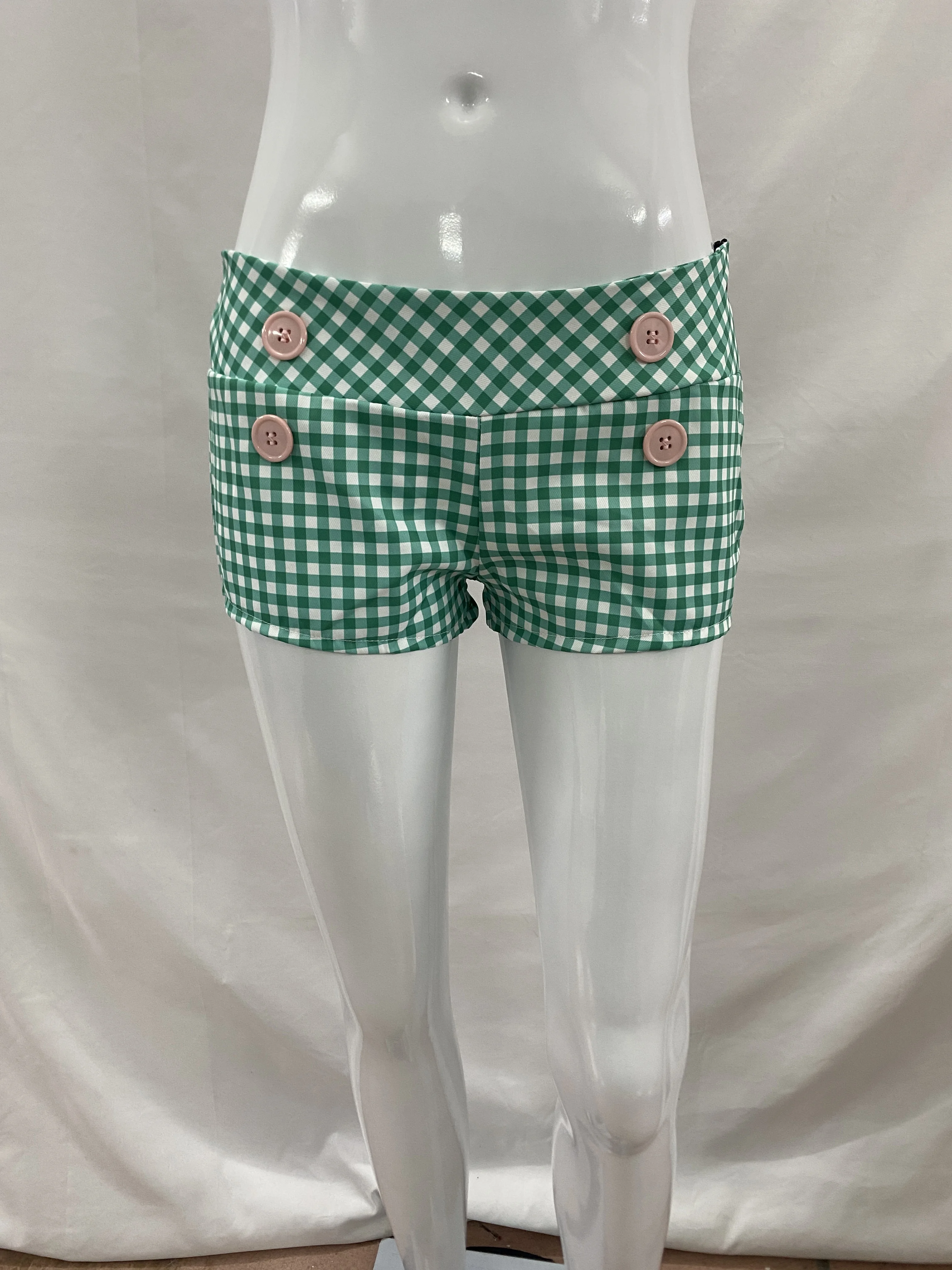 Y2K Süße und Coole Karierte Kurze Hotpants mit Niedriger Taille, Knöpfen und Schlankem Kariemuster, Sommer-Streetwear-Shorts für Mädchen. – Detail 7