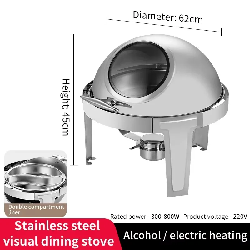 معدات تسخين الطعام من الفولاذ المقاوم للصدأ عالية الجودة، وعاء ساخن ذهبي سعة 6 لتر