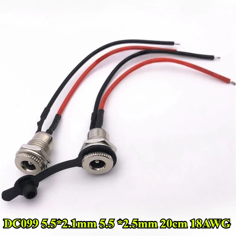 5Pcs DC099 5.5*2.1mm 5.5 *2.5mm DC Power Socket Threaded Male Female Connector Adapter With 18AWG Cable DC-099 Wire Length 20cm