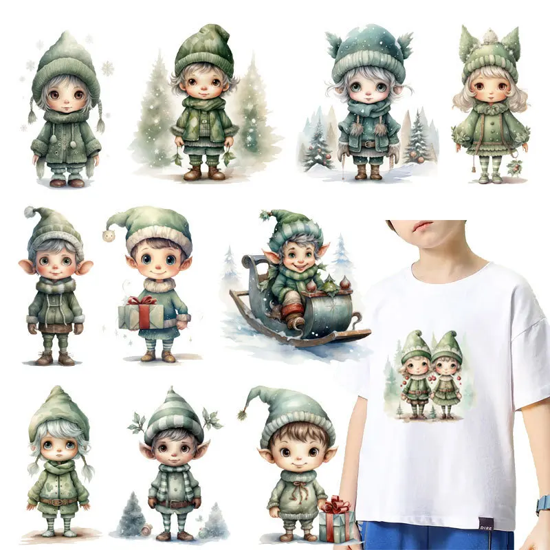 cartoon Winter elf inlay iron on heat transfer dtf transfers ready to press Clothes patches for Children's clothing