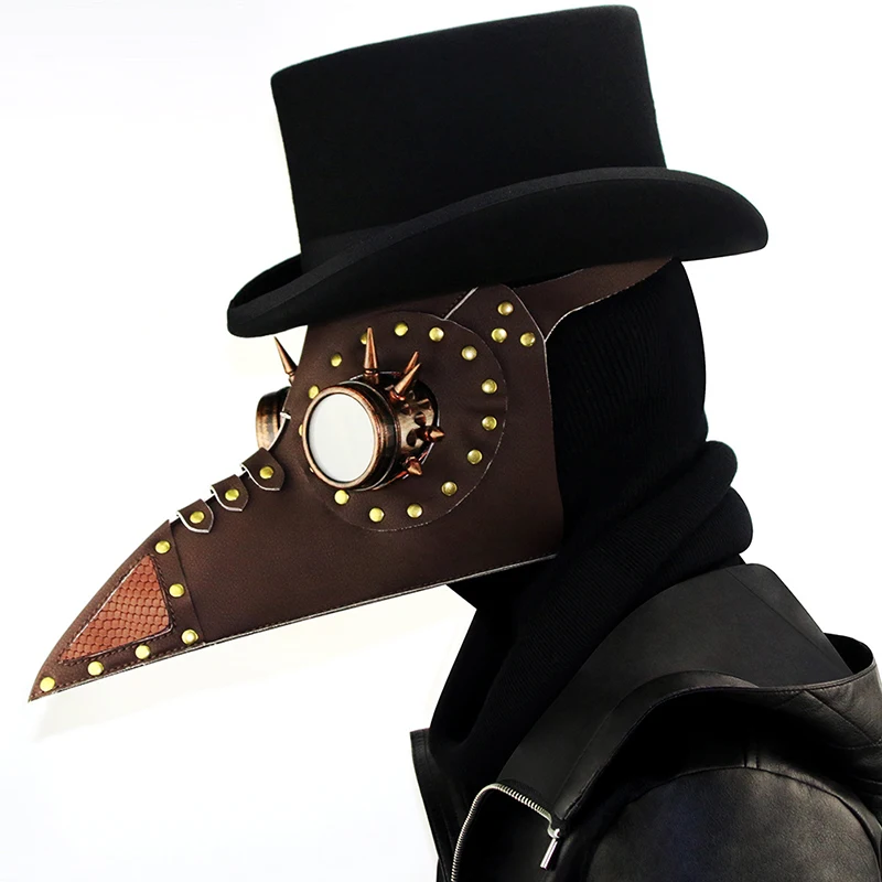 Beak Plague Doctor Mask for Face Adult Steampunk Halloween PU Leather Medieval Masquerade Cosplay Male Gothic Raptor Mask Prop