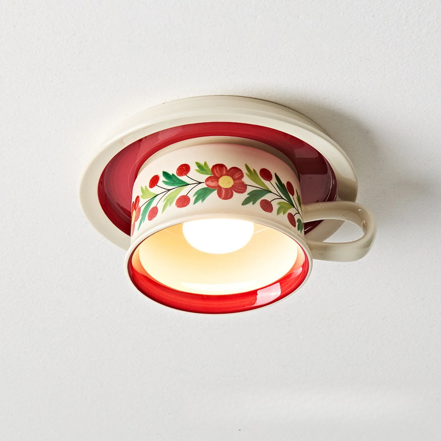 Creative Mug Shaped Ceramic Ceiling Lamp Dopamine Contrast Color Recessed Light For Entry Foyer Staircase Cafe Aisle