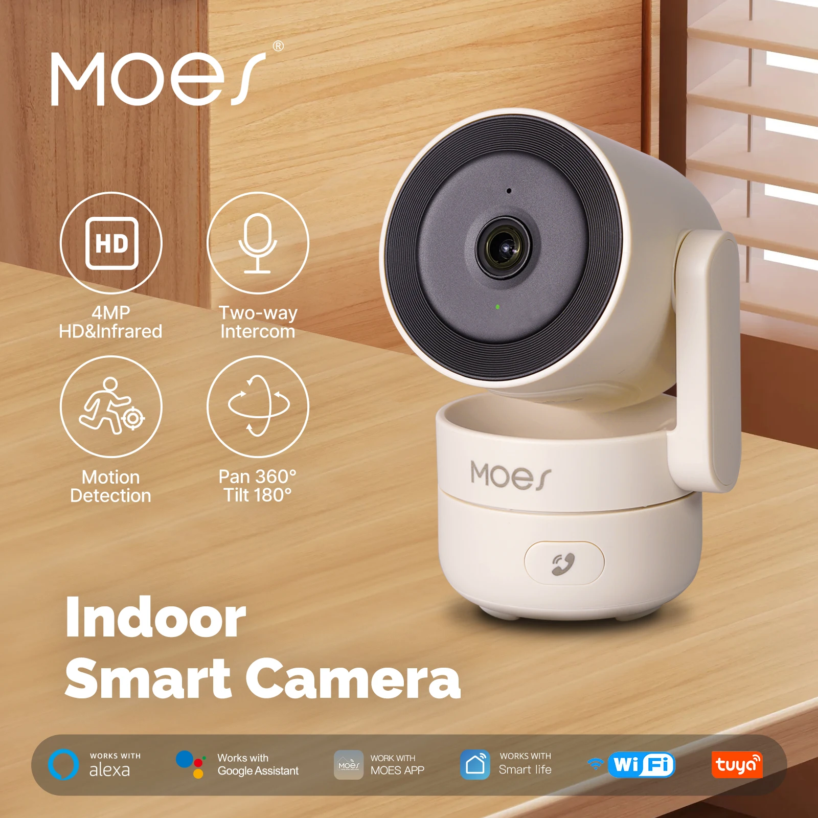 Tuya WiFi 4MP Indoor Security Camera with Night Vision and Motion Detection