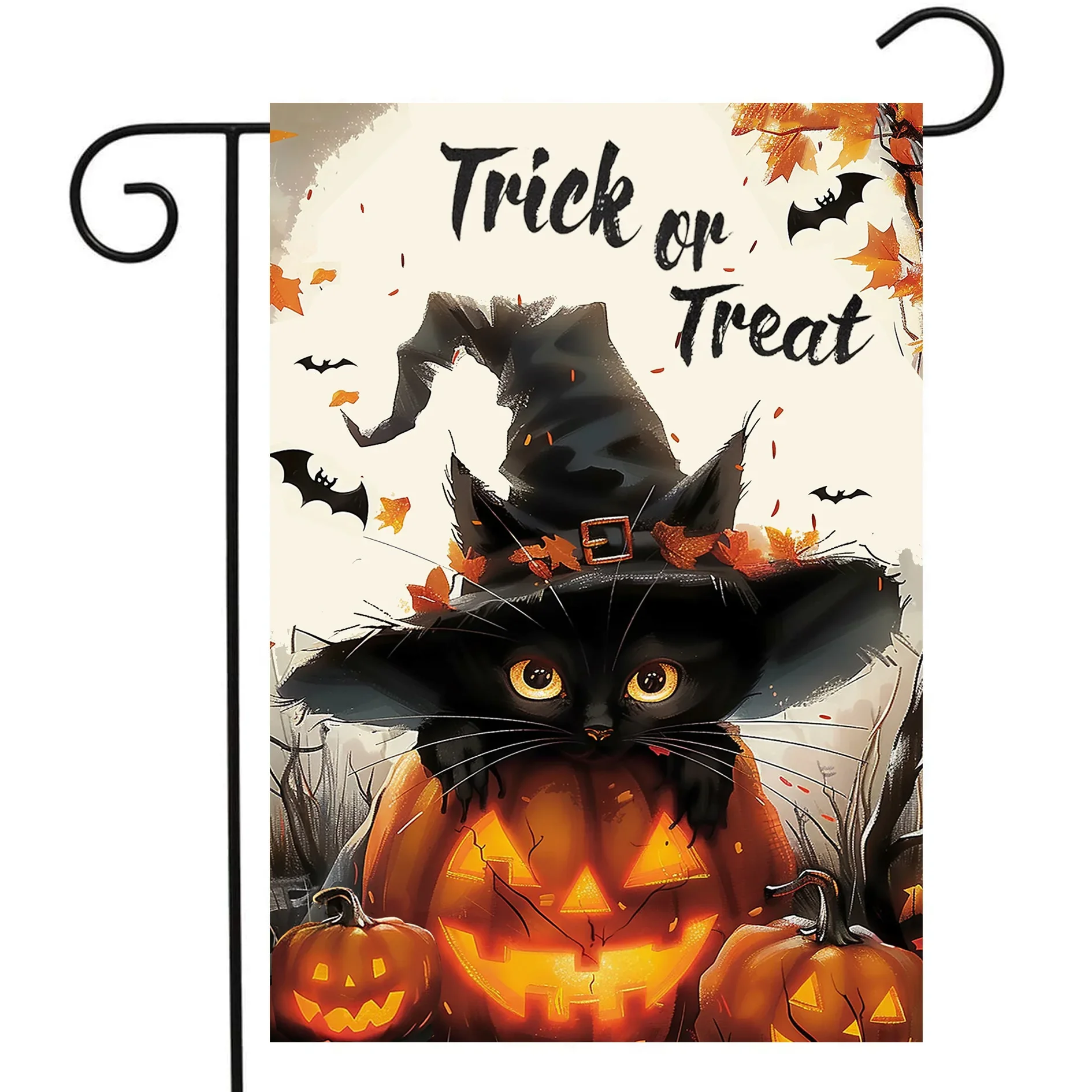 New Halloween Garden Flag Black Cat Pumpkin Halloween Garden Decoration Linen Double-sided Garden Flag