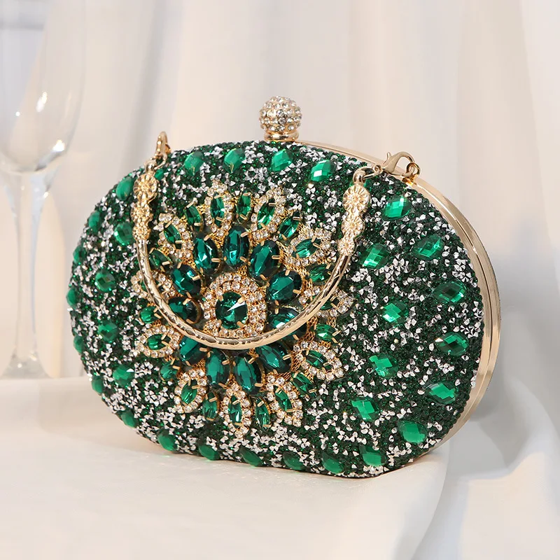 Imagem -06 - Embreagem de Girassol Strass para Mulheres Bolsa de Cristal Bolsa de Casamento Bolsa Feminina Ouro Verde Bolsas de Festa