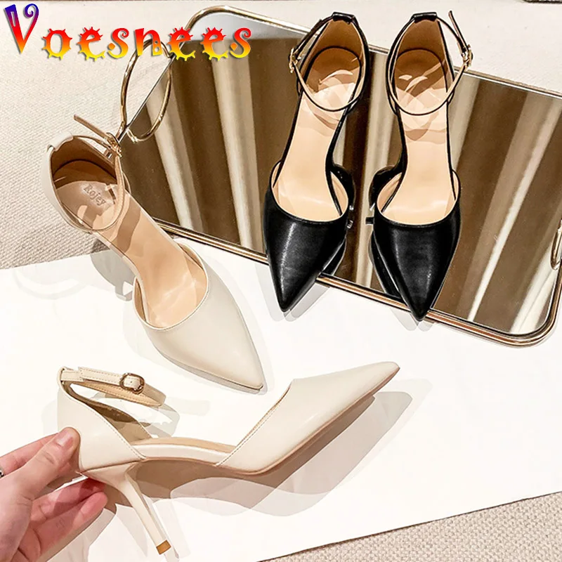 

Woman Ankle Buckle Straps 6CM 8CM Hollow Single Shoes High Heels Women Elegant Sexy Point Toe Pumps 2022 Summer Career Stilettos