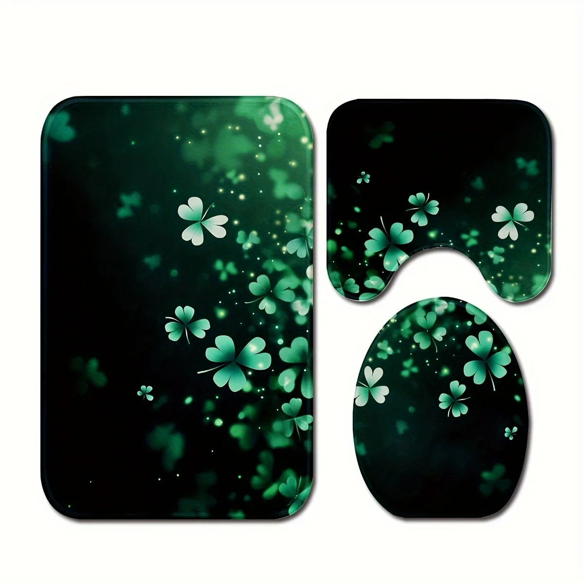 

Lucky Clover Print 3 Piece Bath Mat Set Anti Slip Soft Absorbent Bathroom Rugs Toilet Seat Cover Home Decor